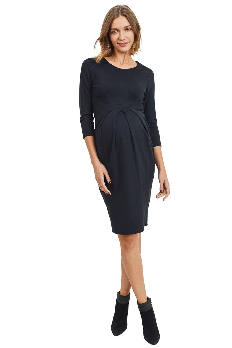 LaClef Womens Knee-Length Midi Maternity Dress with Front Pleat Long Sleeve (Â¾ Sl Black, Small) - Image 4